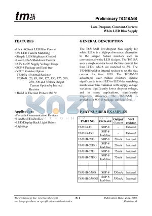 T6316A datasheet - Low-Dropout, Constant-Current White LED Bias Supply