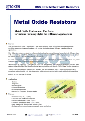 RSS0.5W1KRJTB datasheet - RSS, RSN Metal Oxide Resistors