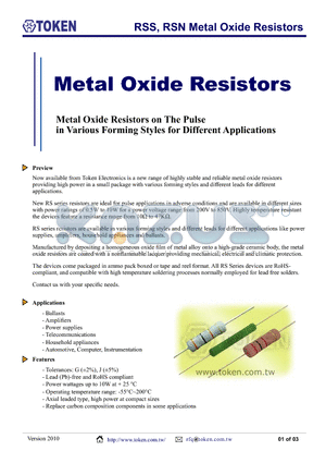 RSS0.5W100RJTB datasheet - RSS, RSN Metal Oxide Resistors