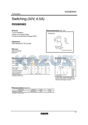 RSS065N03 datasheet - Switching (30V, 6.5A)