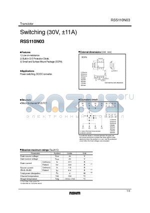 RSS110N03 datasheet - Switching (30V, 11A, -11A)