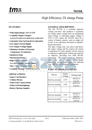 T6319A-50AXG datasheet - High Efficiency 2X charge Pump