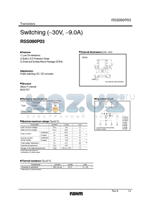 RSS090P03 datasheet - Switching (−30V, −9.0A)