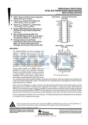 SN54LVC652AFK datasheet - OCTAL BUS TRANSCEIVERS AND REGISTERS WITH 3-STATE OUTPUTS