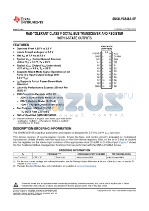 SN54LVC646A-SP datasheet - RAD-TOLERANT CLASS V OCTAL BUS TRANSCEIVER AND REGISTER WITH 3-STATE OUTPUTS