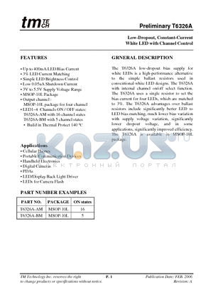 T6326A-BM datasheet - Low-Dropout, Constant-Current White LED with Channel Control