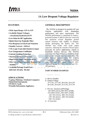 T6330A datasheet - 1A Low Dropout Voltage Regulator