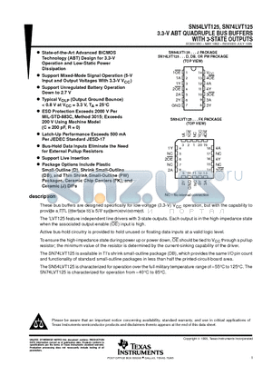 SN54LVT125FK datasheet - 3.3-V ABT QUADRUPLE BUS BUFFERS WITH 3-STATE OUTPUTS