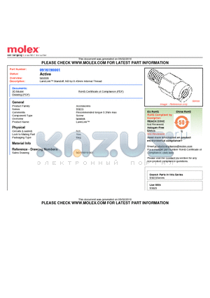 SD-91619-001 datasheet - LaneLink Standoff, M2-by-0.45mm Internal Thread