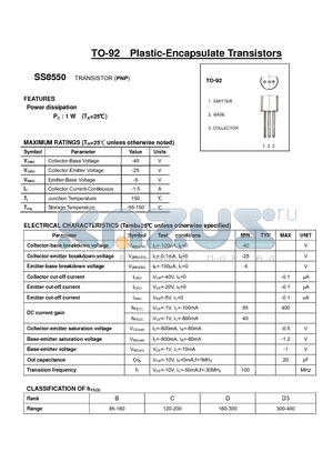 SS8550 datasheet - TO-92 Plastic-Encapsulate Transistors