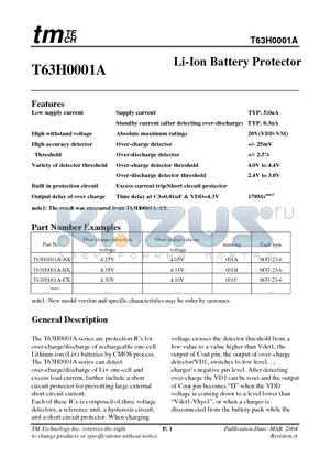 T63H0001A datasheet - Li-Ion Battery Protector