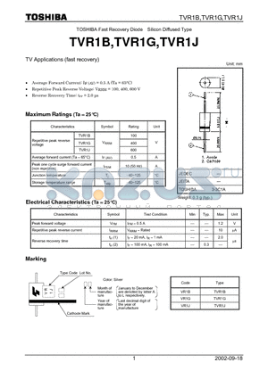 TVR1G datasheet - TOSHIBA Fast Recovery Diode Silicon Diffused Type