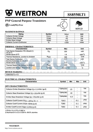 SS8550LT1 datasheet - PNP General Purpose Transistors