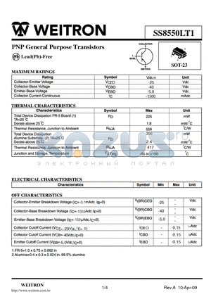 SS8550LT1_09 datasheet - PNP General Purpose Transistors