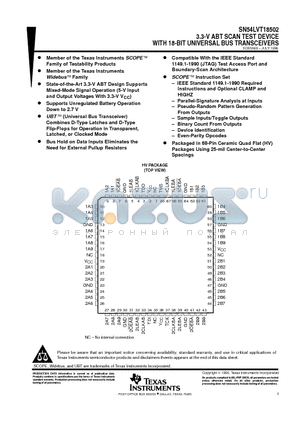 SN54LVT18502 datasheet - 3.3-V ABT SCAN TEST DEVICE WITH 18-BIT UNIVERSAL BUS TRANSCEIVERS