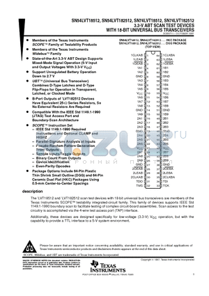 SN54LVT18512 datasheet - 3.3-V ABT SCAN TEST DEVICES WITH 18-BIT UNIVERSAL BUS TRANSCEIVERS