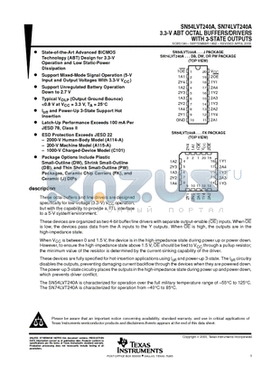 SN54LVT240A datasheet - 3.3-V ABT OCTAL BUFFERS/DRIVERS WITH 3-STATE OUTPUTS