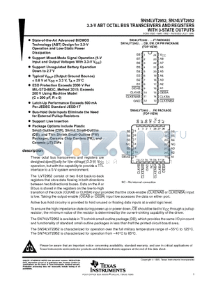 SN54LVT2952 datasheet - 3.3-V ABT OCTAL BUS TRANSCEIVERS AND REGISTERS WITH 3-STATE OUTPUTS