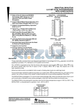 SN54LVT244 datasheet - 3.3-V ABT OCTAL BUFFERS/DRIVERS WITH 3-STATE OUTPUTS