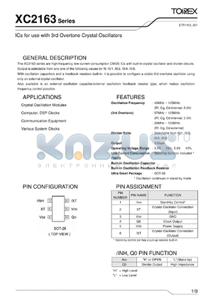 XC2163_001 datasheet - ICs for use with 3rd Overtone Crystal Oscillators
