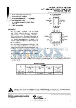 TLC1549CP datasheet - 10-BIT ANALOG-TO-DIGITAL CONVERTERS WITH SERIAL CONTROL