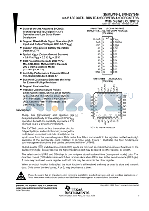 SN54LVT646W datasheet - 3.3-V ABT OCTAL BUS TRANSCEIVERS AND REGISTERS WITH 3-STATE OUTPUTS