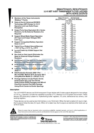 SN54LVTH162373 datasheet - 3.3-V ABT 16-BIT TRANSPARENT D-TYPE LATCHES WITH 3-STATE OUTPUTS