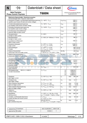 T680N datasheet - Netz-Thyristor Phase Control Thyristor