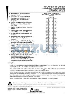 SN54LVTH16241WD datasheet - 3.3-V ABT 16-BIT BUFFERS/DRIVERS WITH 3-STATE OUTPUTS