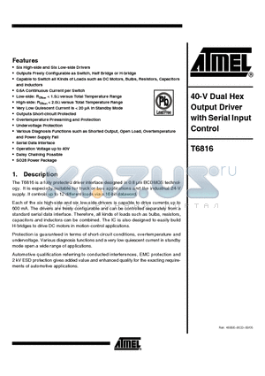 T6816-TIQY datasheet - 40-V Dual Hex Output Driver with Serial Input Control