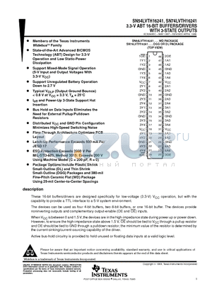 SN54LVTH16241 datasheet - 3.3-V ABT 16-BIT BUFFERS/DRIVERS WITH 3-STATE OUTPUTS