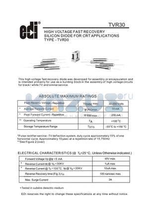 TVR30 datasheet - HIGH VOLTAGE FAST RECOVERY SILICON DIODE FOR CRT APPLICATIONS TYPE - TVR 30