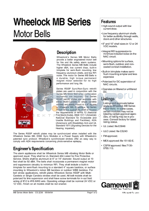 RSSP-24MCW-FR datasheet - Wheelock MB Series Motor Bells