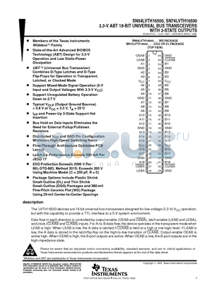 SN54LVTH16500WD datasheet - 3.3-V ABT 18-BIT UNIVERSAL BUS TRANSCEIVERS WITH 3-STATE OUTPUTS