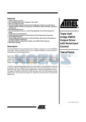 T6818 datasheet - Triple Halfbridge DMOS OUTPUT DRIVER WITH SERIAL INPUT CONTROL