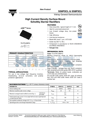 SS8P3CL-E3/87A datasheet - High Current Density Surface Mount Schottky Barrier Rectifiers