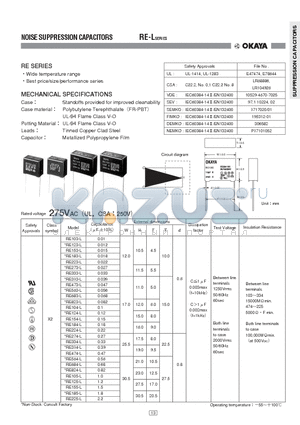 RE105-L datasheet - NOISE SUPPRESSION CAPACITORS