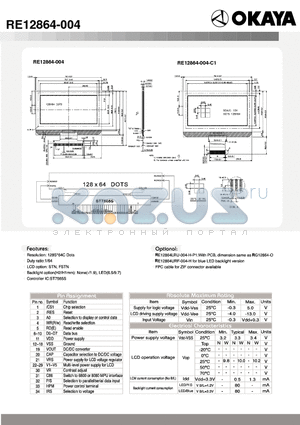 RE12864-004 datasheet - Resolution : 128S 64C Dots