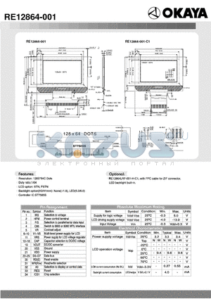 RE12864-001 datasheet - Resolution : 128S 64C Dots