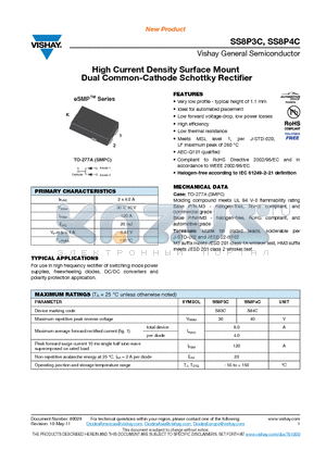 SS8P4CHM3-86A datasheet - High Current Density Surface Mount Dual Common-Cathode Schottky Rectifier