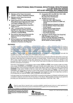 SN54LVTH18504A datasheet - 3.3-V ABT SCAN TEST DEVICES WITH 20-BIT UNIVERSAL BUS TRANSCEIVERS