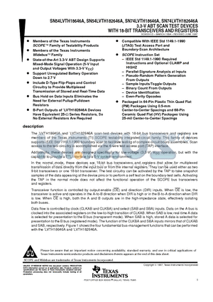 SN54LVTH182646A datasheet - 3.3-V ABT SCAN TEST DEVICES WITH 18-BIT TRANSCEIVERS AND REGISTERS