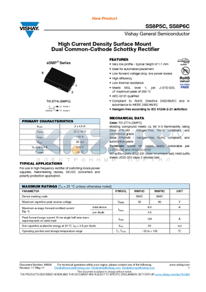 SS8P6C datasheet - High Current Density Surface Mount Dual Common-Cathode Schottky Rectifier