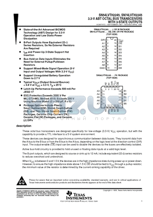 SN54LVTH2245J datasheet - 3.3-V ABT OCTAL BUS TRANSCEIVERS WITH 3-STATE OUTPUTS