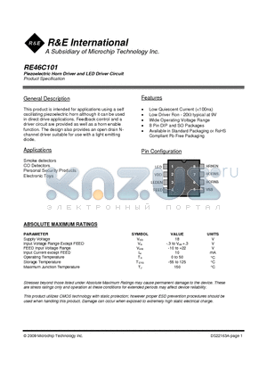 RE46C101 datasheet - Piezoelectric Horn Driver and LED Driver Circuit