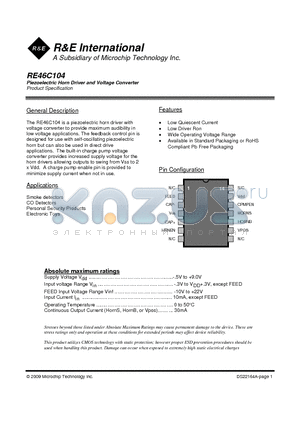 RE46C104 datasheet - Piezoelectric Horn Driver and Voltage Converter