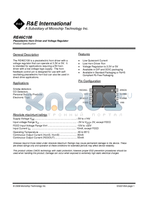 RE46C108 datasheet - Piezoelectric Horn Driver and Voltage Regulator