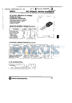 SS9012 datasheet - PNP (1W OUTPUT AMPLIFIER OF POTABLE RADIOS IN CLASS B PUSH-PULL OPERATION)