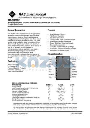 RE46C109 datasheet - Voltage Regulator, Voltage Converter and Piezoelectric Horn Driver