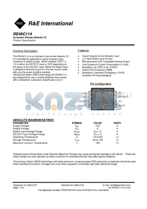 RE46C114 datasheet - Ionization Smoke Detector IC